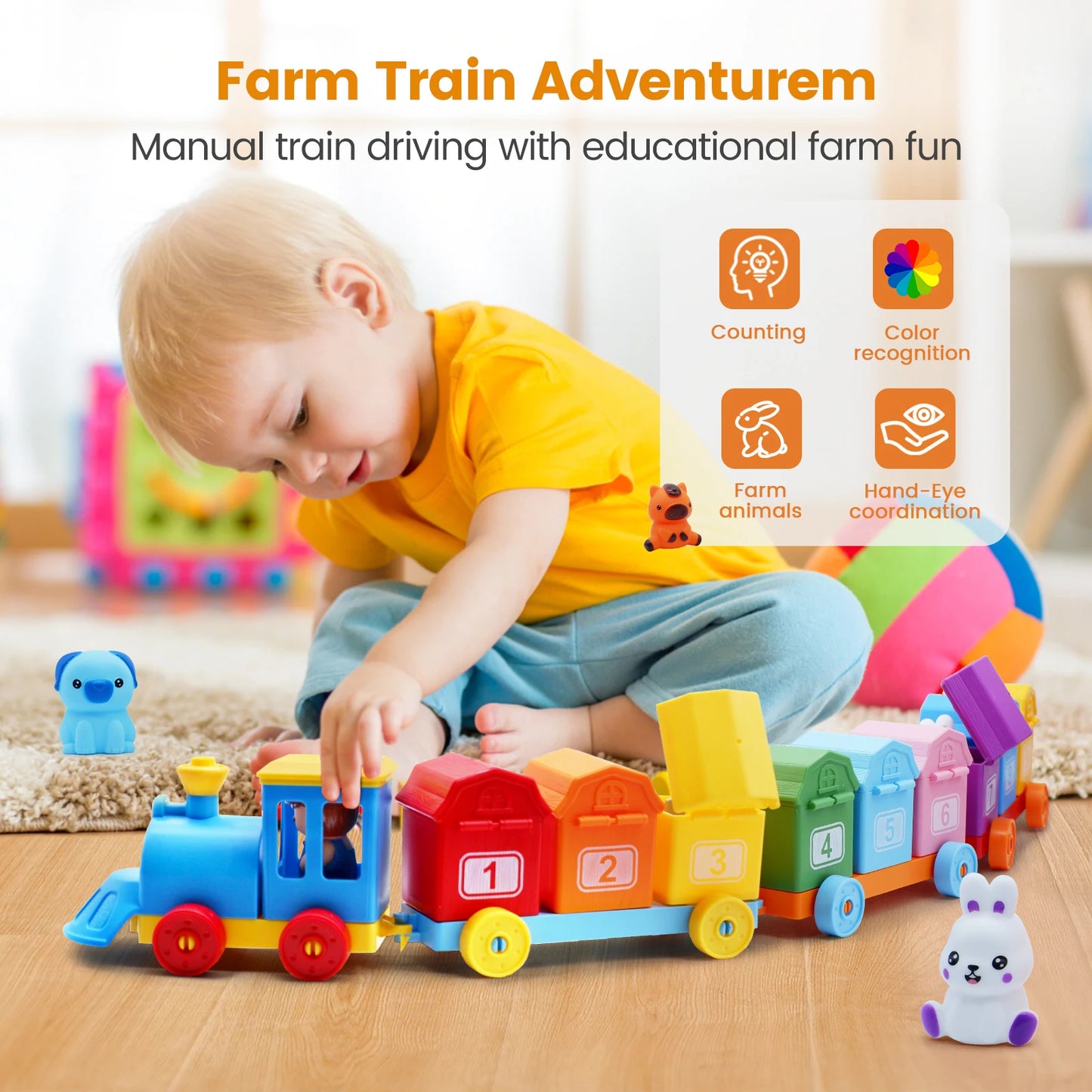 TurnNFind™ l Lock & Key Farm Train l Montessori Toy